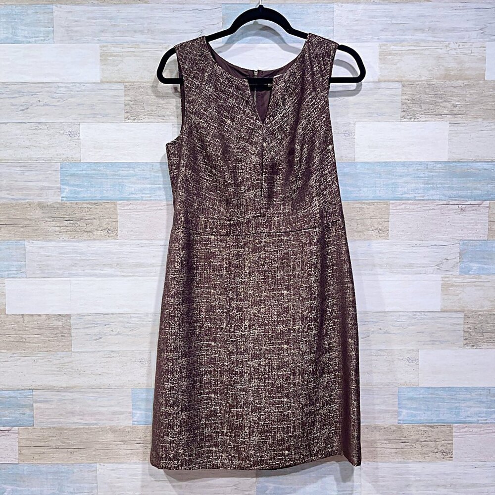 LOFT Metallic Jacquard Sheath Dress Brown Gold Womens 8